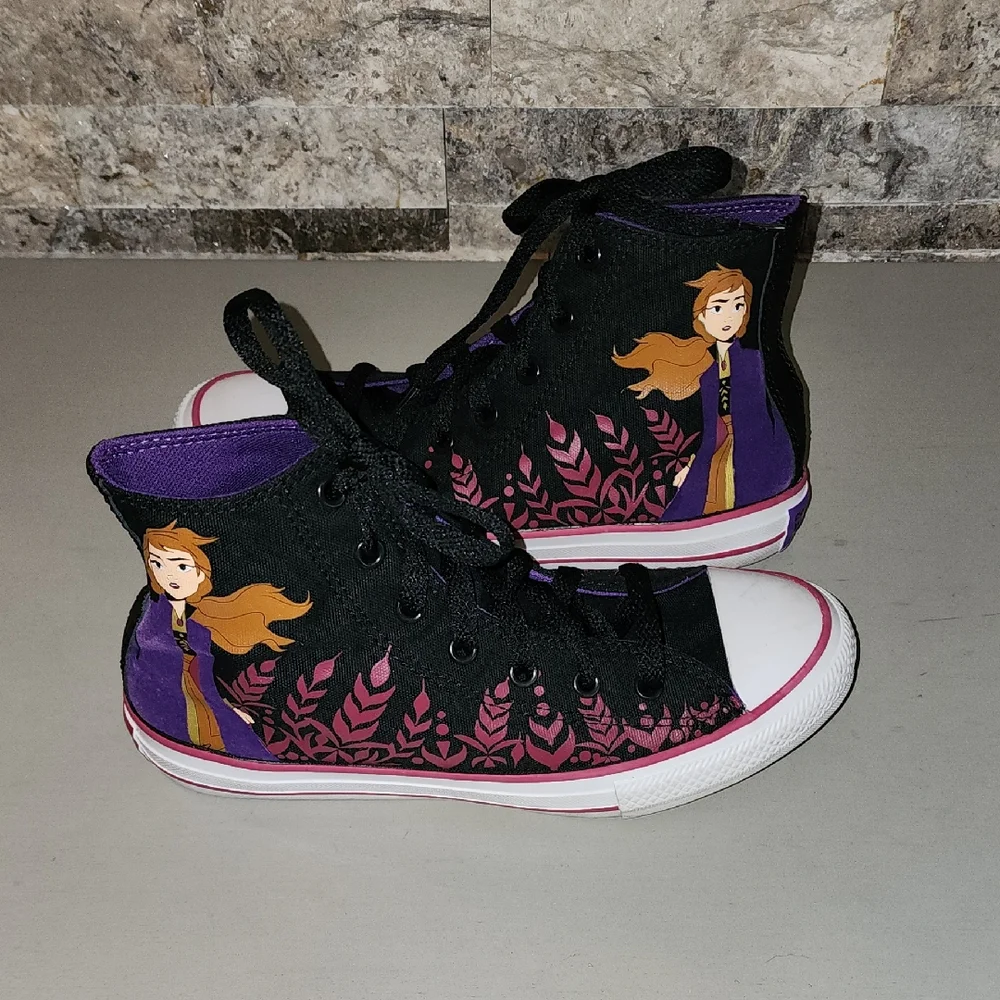 Converse Black and Purple High-Top Sneakers with Character Design